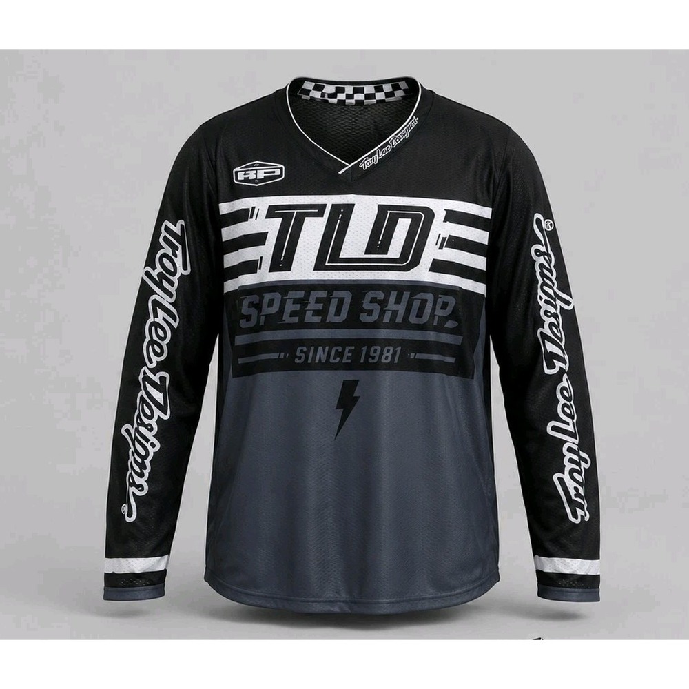 Troy Lee Designs TLD Speed Shop Motocross Jersey Black Grey Mens XL LS MTB